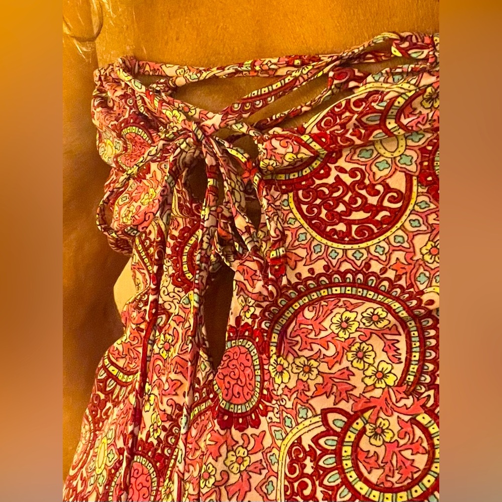 Bohemian Pink and Red Patterned Top strapless lace up back
